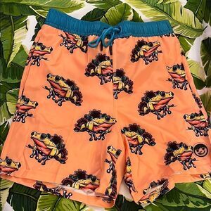 NEFF Orange Frog Print Swim Board Shorts